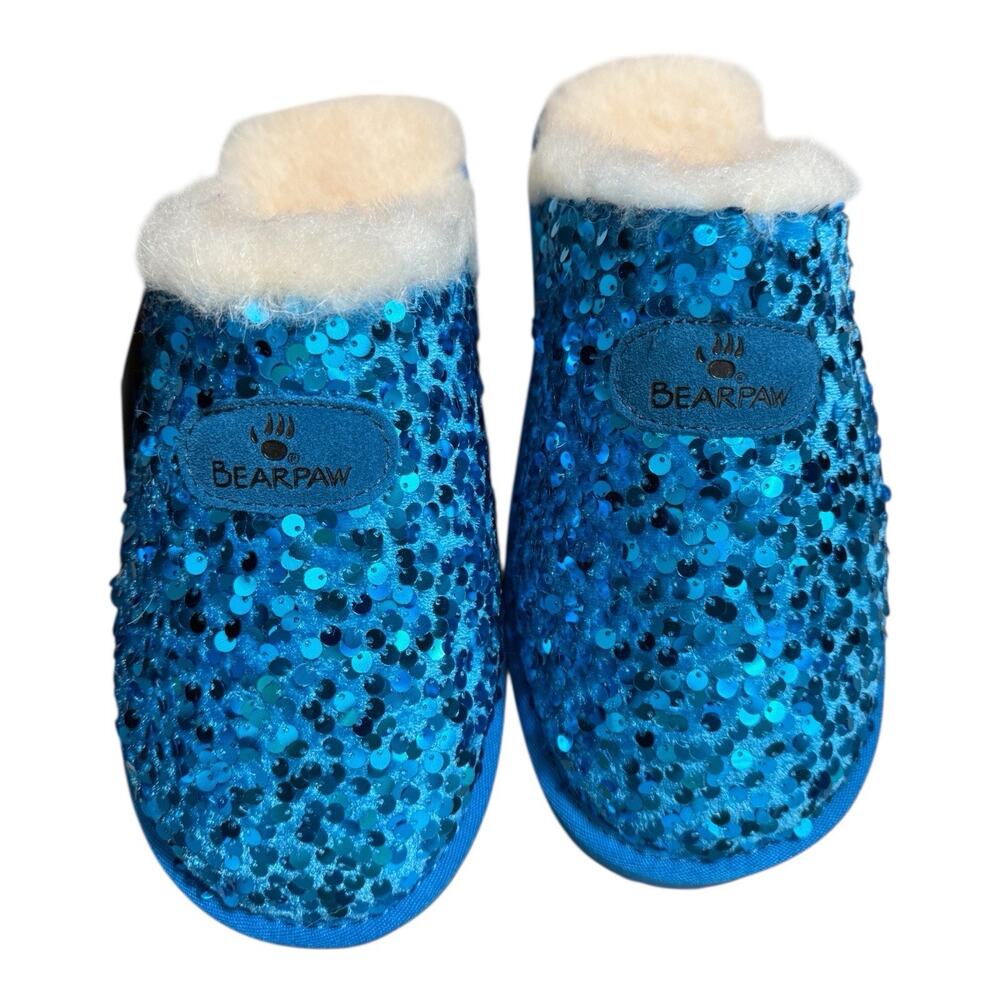 BEARPAW Portia Sequined and Suede Mules Mermaid Blue New In Box Size 8 Wide - Picture 2 of 7